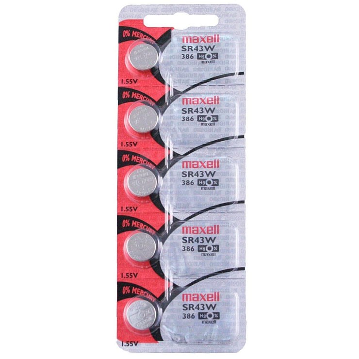 386 Maxell Watch Battery (SR43W) - SOLD AS A PACK (5 Pieces)