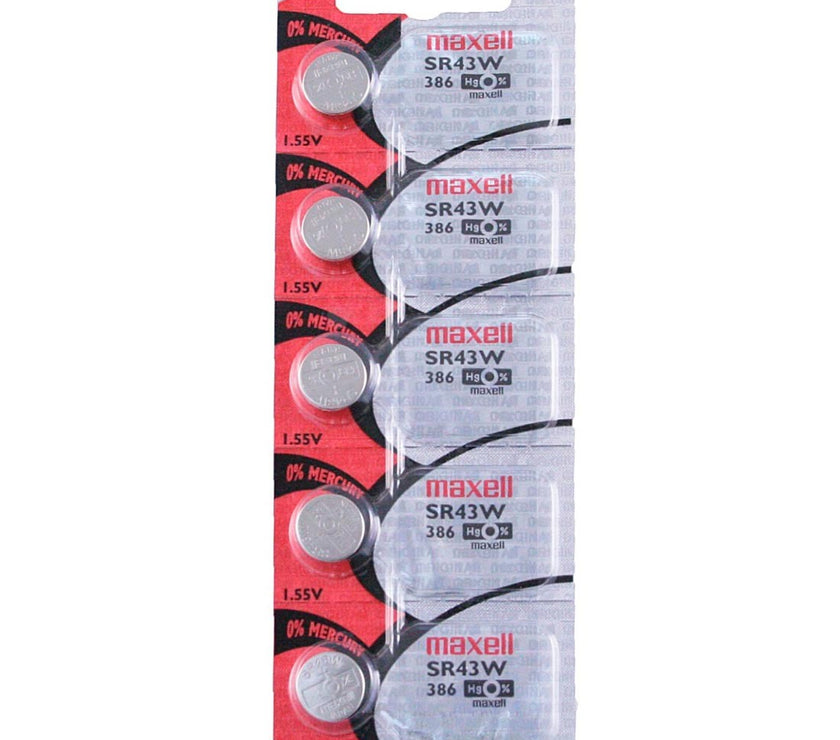 386 Maxell Watch Battery (SR43W) - SOLD AS A PACK (5 Pieces)