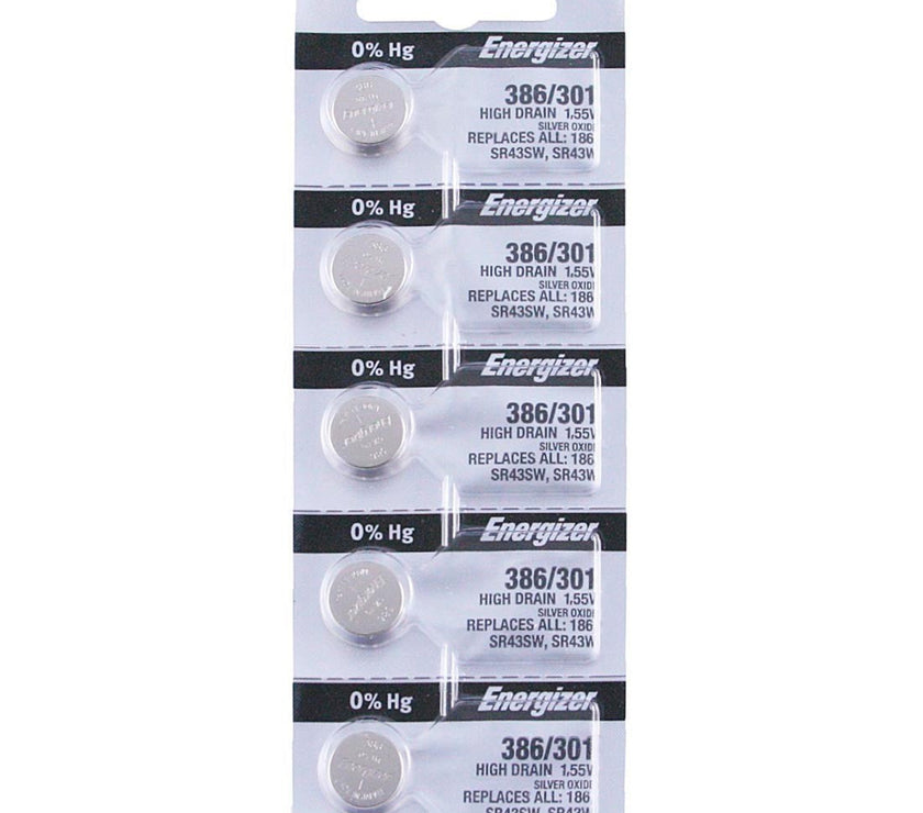 386/301 Energizer Watch Battery (SR43SW) - SOLD IN A PACK (5 Pieces)