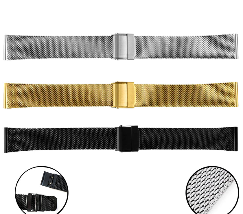 8001 Stainless Steel Heavy Mesh Band with Safety Lock Buckle (18 - 24mm)