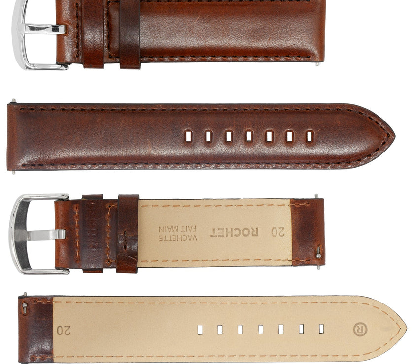 ROCHET No. 374 Cowhide Smooth Fine Leather QUICK RELEASE Straps Stitched (18mm~22mm)