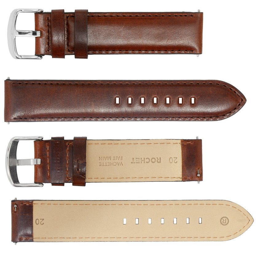 ROCHET No. 374 Cowhide Smooth Fine Leather QUICK RELEASE Straps Stitched (18mm~22mm)