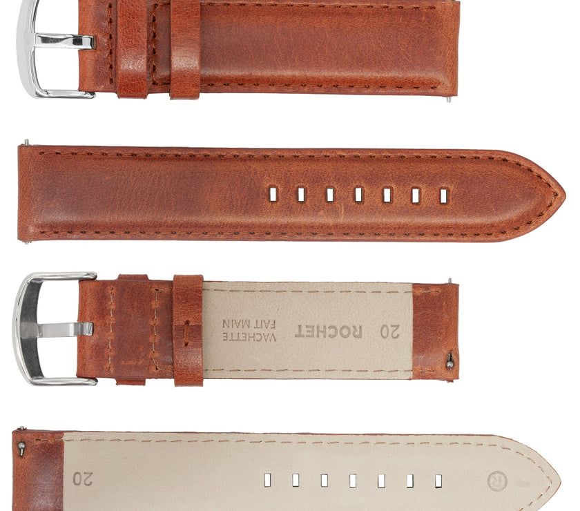 ROCHET No. 374 Cowhide Smooth Fine Leather QUICK RELEASE Straps Stitched (18mm~22mm)