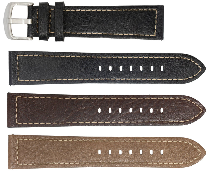 ROCHET No. 544 Grained Cowhide Leather Straps with Rawsilk Stitching (12mm~22mm)