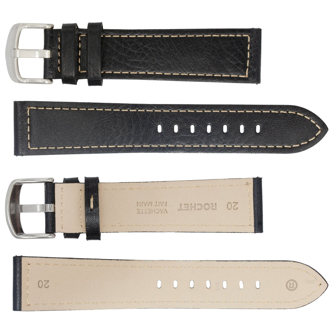 ROCHET No. 544 Grained Cowhide Leather Straps with Rawsilk Stitching (12mm~22mm)