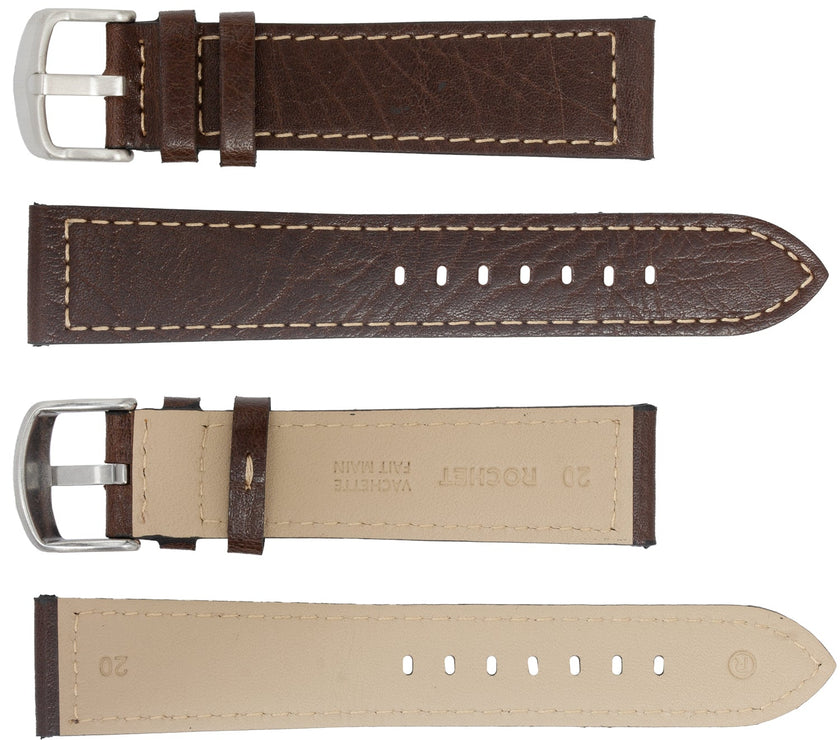 ROCHET No. 544 Grained Cowhide Leather Straps with Rawsilk Stitching (12mm~22mm)