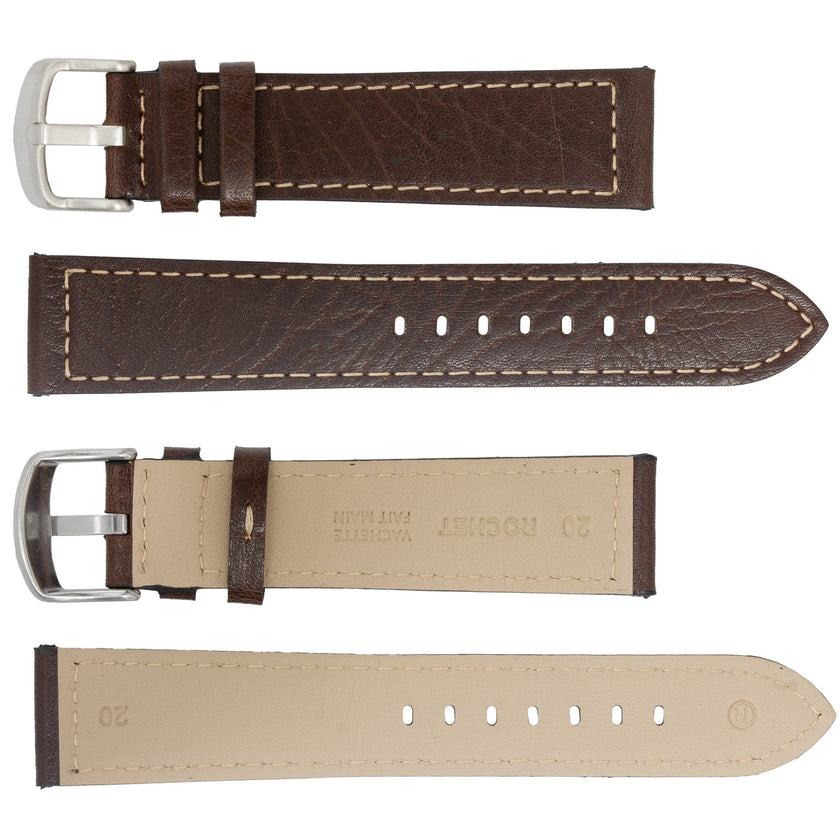 ROCHET No. 544 Grained Cowhide Leather Straps with Rawsilk Stitching (12mm~22mm)