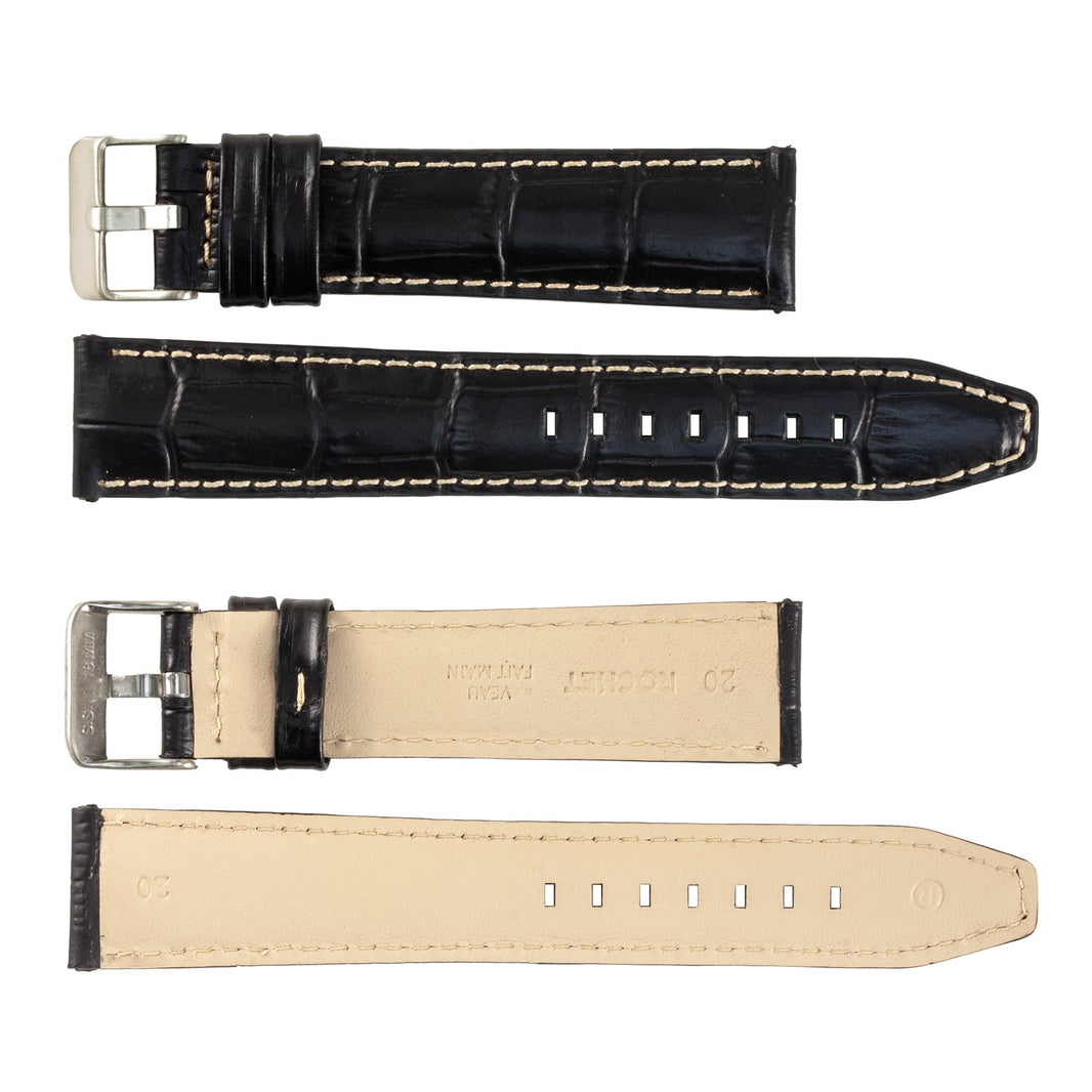 ROCHET No. 559 Alligator Grain Fine Leather Straps with Contrast Stitching (18mm ~ 30mm)