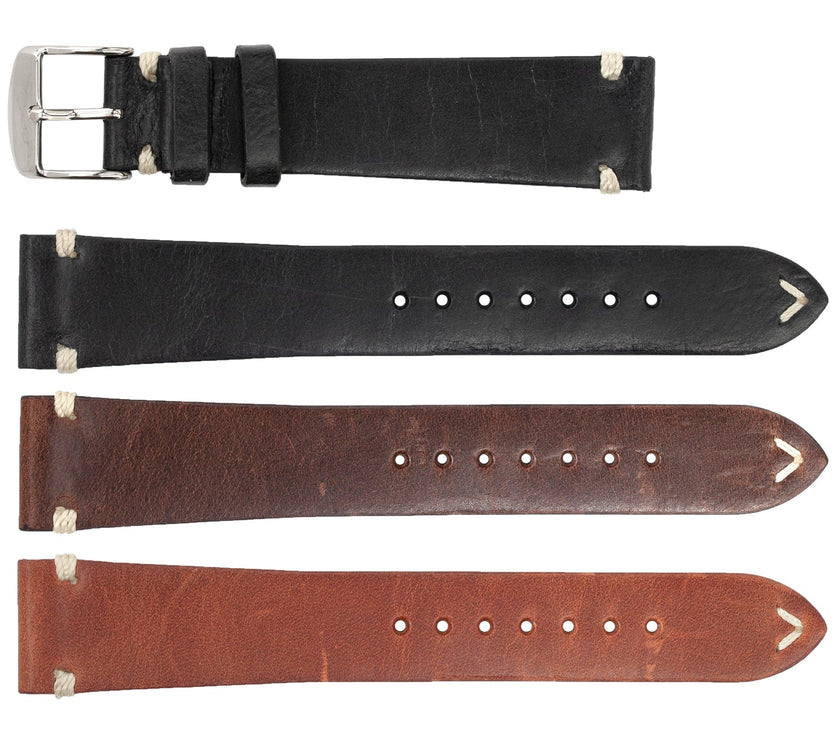 ROCHET No. 740 Cow Vintage Watch Straps with Hand-Sewn Stitching (20mm-24mm)