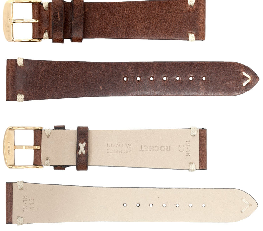 ROCHET No. 740 Cow Vintage Watch Straps with Hand-Sewn Stitching (20mm-24mm)