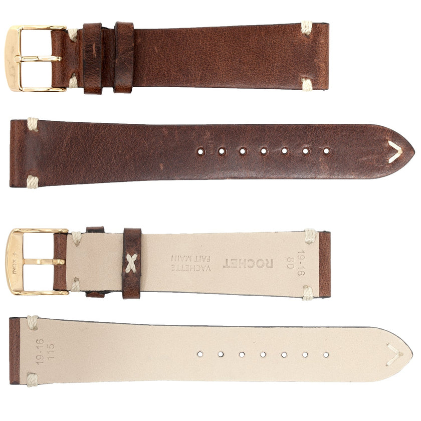 ROCHET No. 740 Cow Vintage Watch Straps with Hand-Sewn Stitching (20mm-24mm)