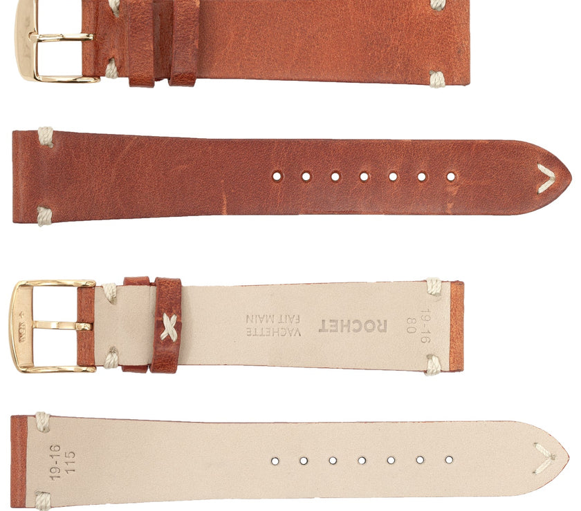 ROCHET No. 740 Cow Vintage Watch Straps with Hand-Sewn Stitching (20mm-24mm)