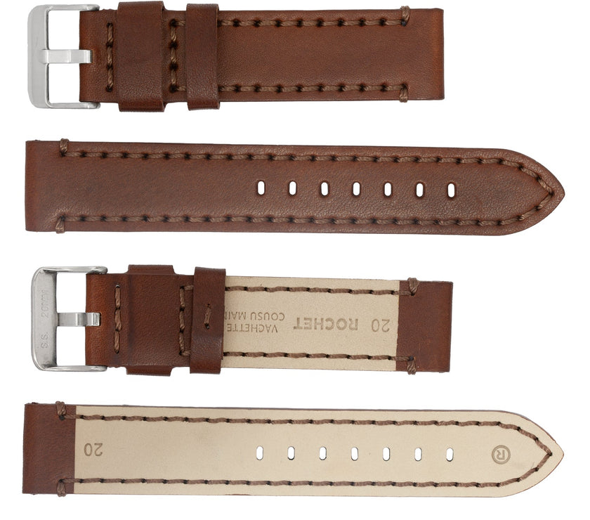 ROCHET No. 743 Ingrassata Cowhide Leather Straps with Heavy Stitching (20mm~24mm)