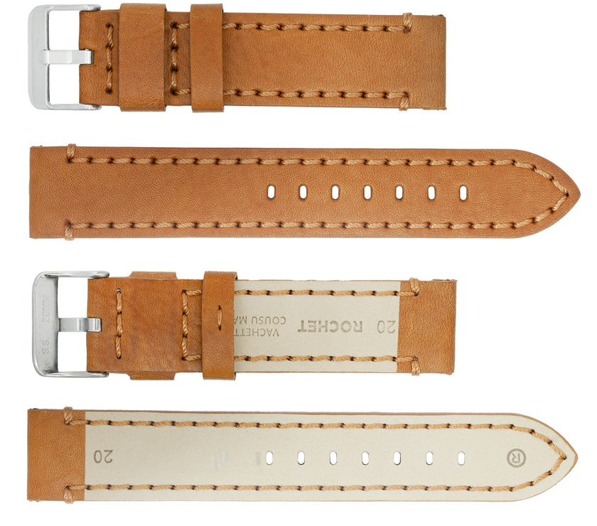 ROCHET No. 743 Ingrassata Cowhide Leather Straps with Heavy Stitching (20mm~24mm)