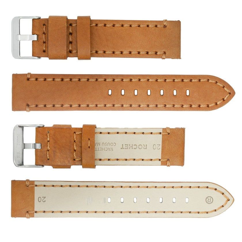 ROCHET No. 743 Ingrassata Cowhide Leather Straps with Heavy Stitching (20mm~24mm)