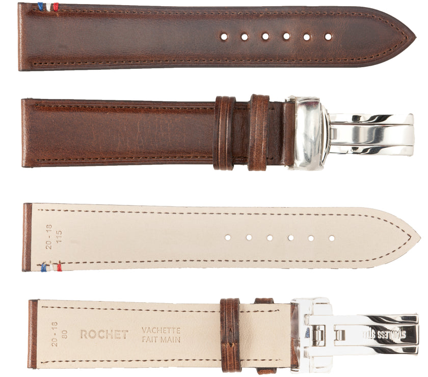 ROCHET No. 790 Cowhide Grain Butterfly Deployment Buckle Leather Straps (18mm~22mm)