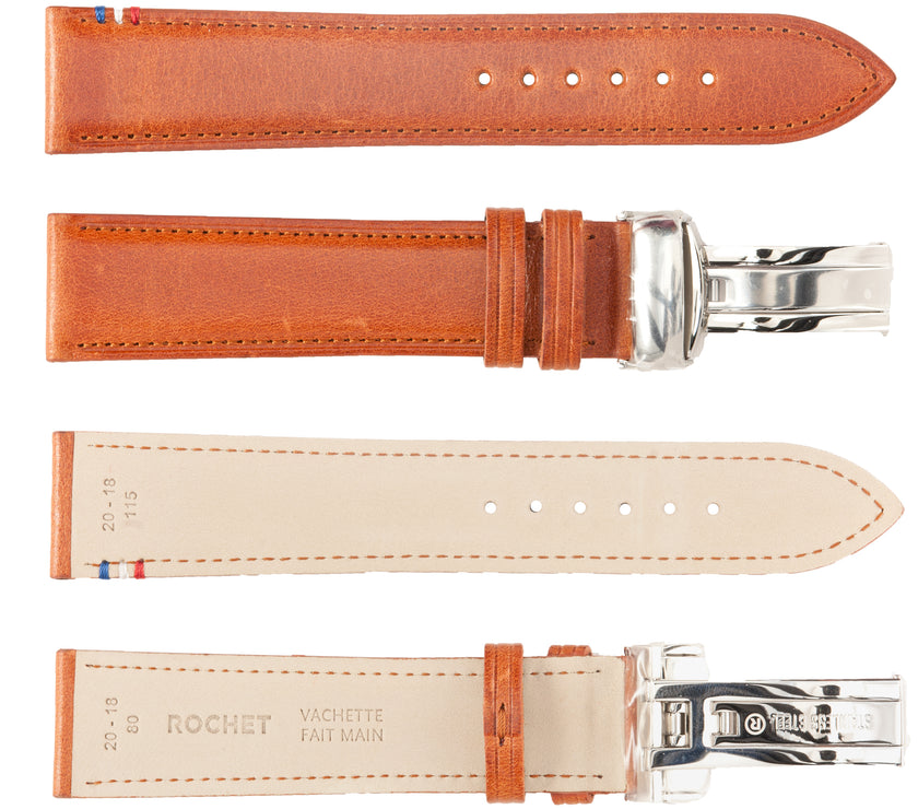 ROCHET No. 790 Cowhide Grain Butterfly Deployment Buckle Leather Straps (18mm~22mm)