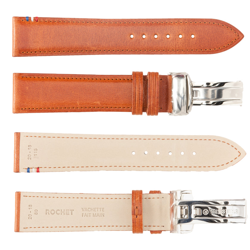 ROCHET No. 790 Cowhide Grain Butterfly Deployment Buckle Leather Straps (18mm~22mm)