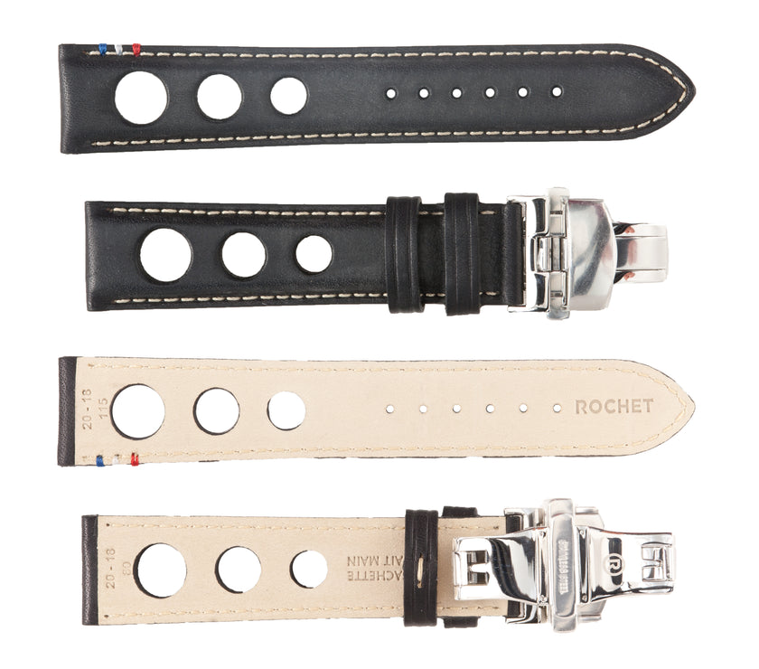 ROCHET No. 793 Cowhide Grain Butterfly Deployment Buckle Leather Straps (20 - 22mm)