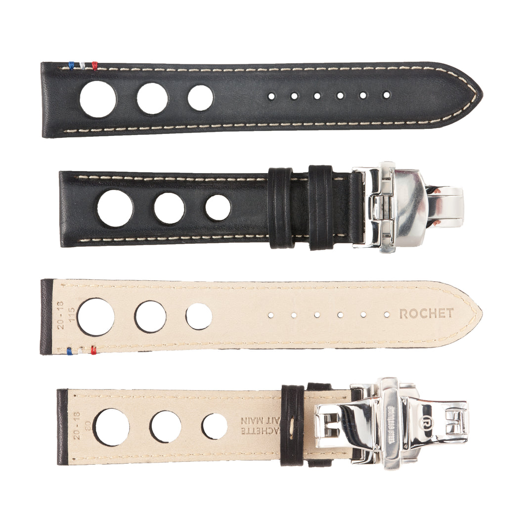 ROCHET No. 793 Cowhide Grain Butterfly Deployment Buckle Leather Straps (20 - 22mm)