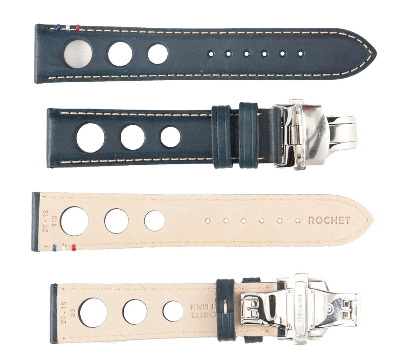 ROCHET No. 793 Cowhide Grain Butterfly Deployment Buckle Leather Straps (20 - 22mm)