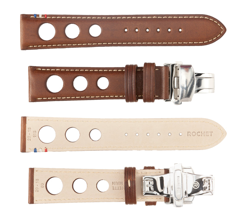 ROCHET No. 793 Cowhide Grain Butterfly Deployment Buckle Leather Straps (20 - 22mm)