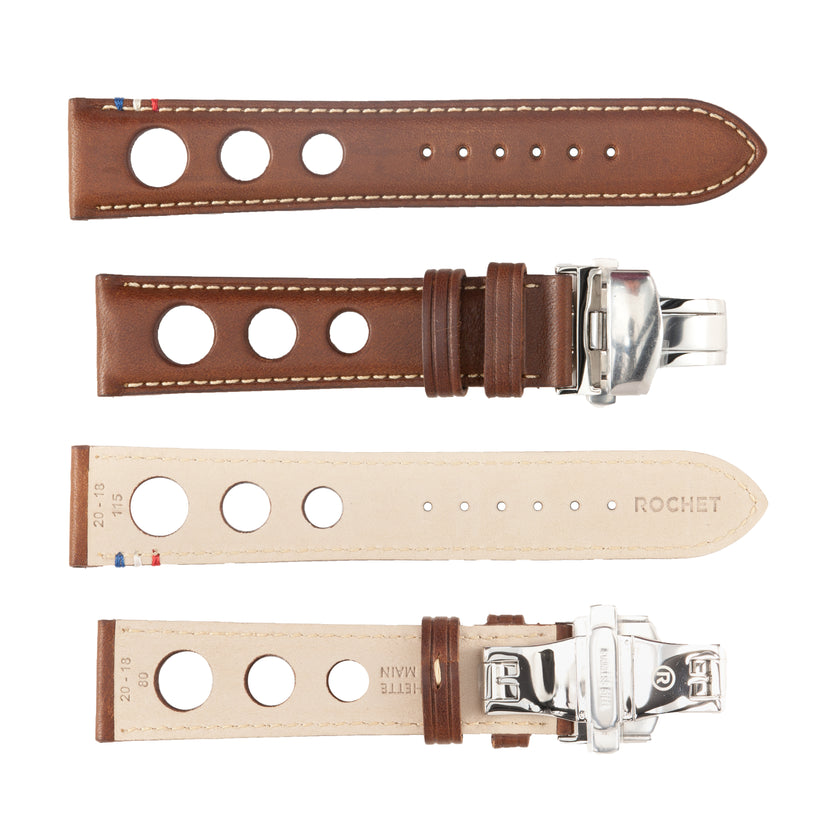 ROCHET No. 793 Cowhide Grain Butterfly Deployment Buckle Leather Straps (20 - 22mm)