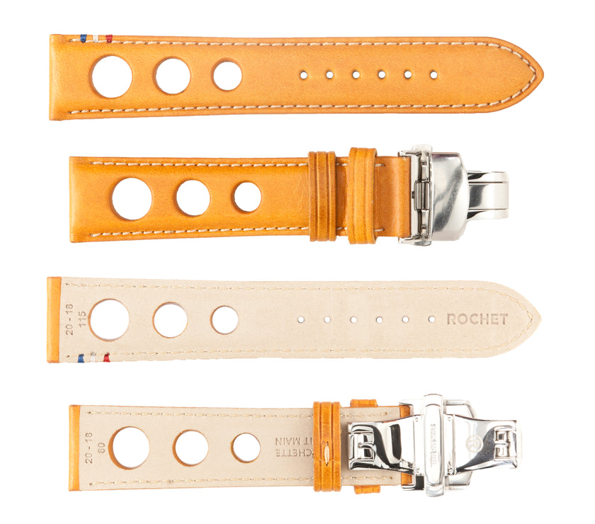 ROCHET No. 793 Cowhide Grain Butterfly Deployment Buckle Leather Straps (20 - 22mm)