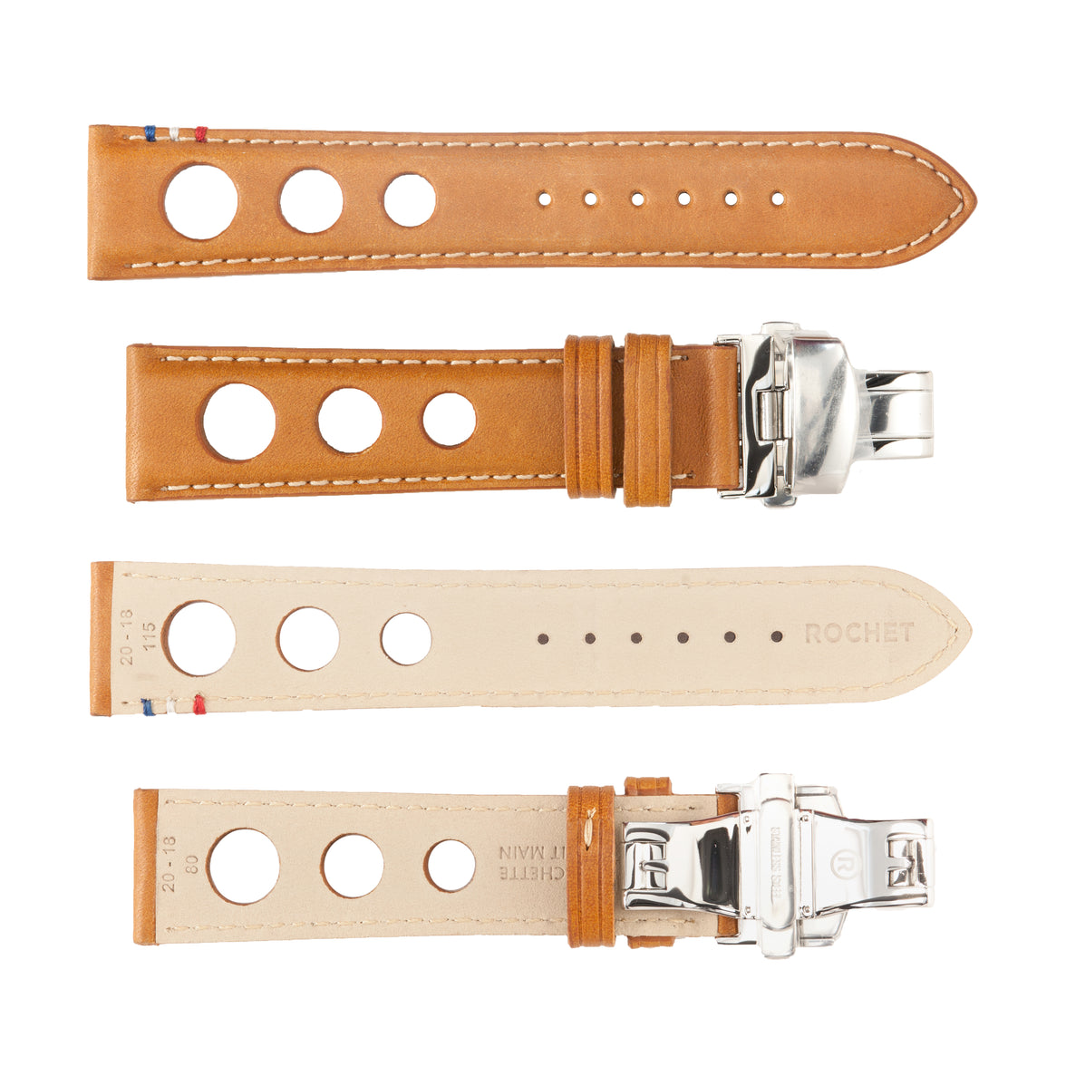 ROCHET No. 793 Cowhide Grain Butterfly Deployment Buckle Leather Straps (20 - 22mm)