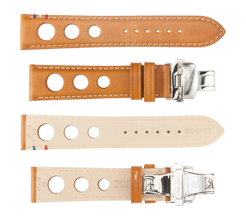 ROCHET No. 793 Cowhide Grain Butterfly Deployment Buckle Leather Straps (20 - 22mm)